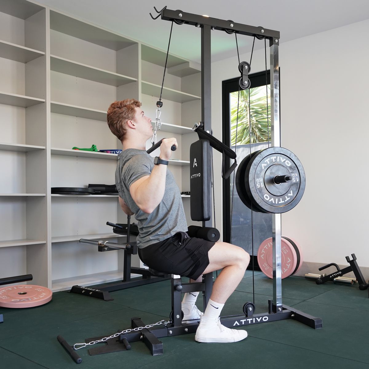 ATTIVO Lat Pull Down Machine Low Row Cable Fitness Exercise Body Workout Strength Training Bar Machine ZY1192