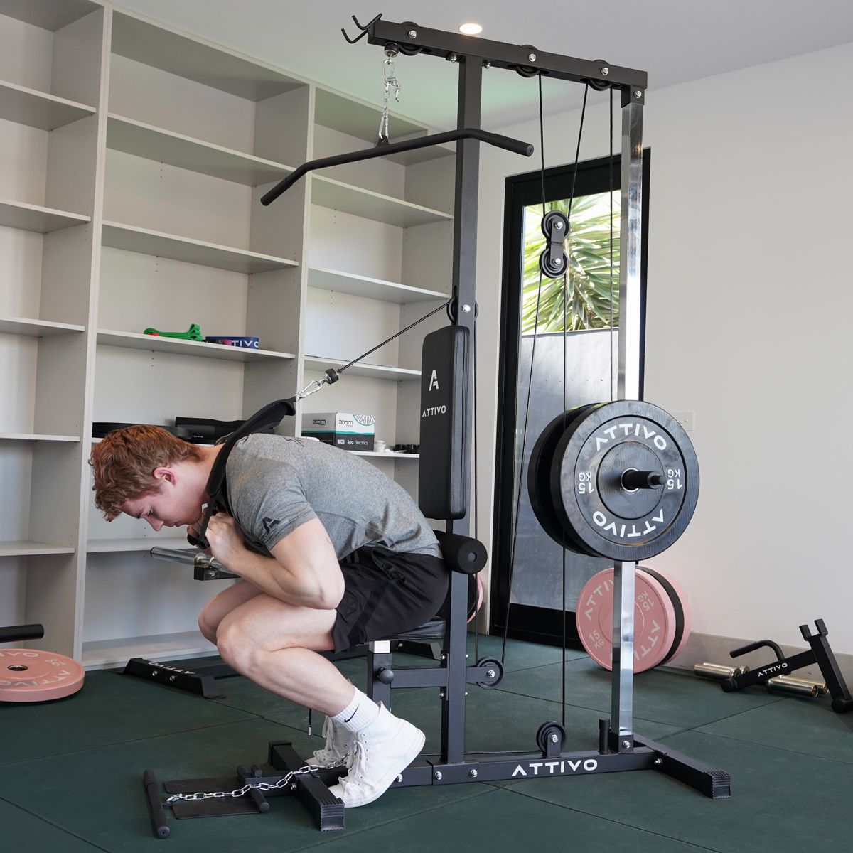 ATTIVO Lat Pull Down Machine Low Row Cable Fitness Exercise Body Workout Strength Training Bar Machine ZY1192
