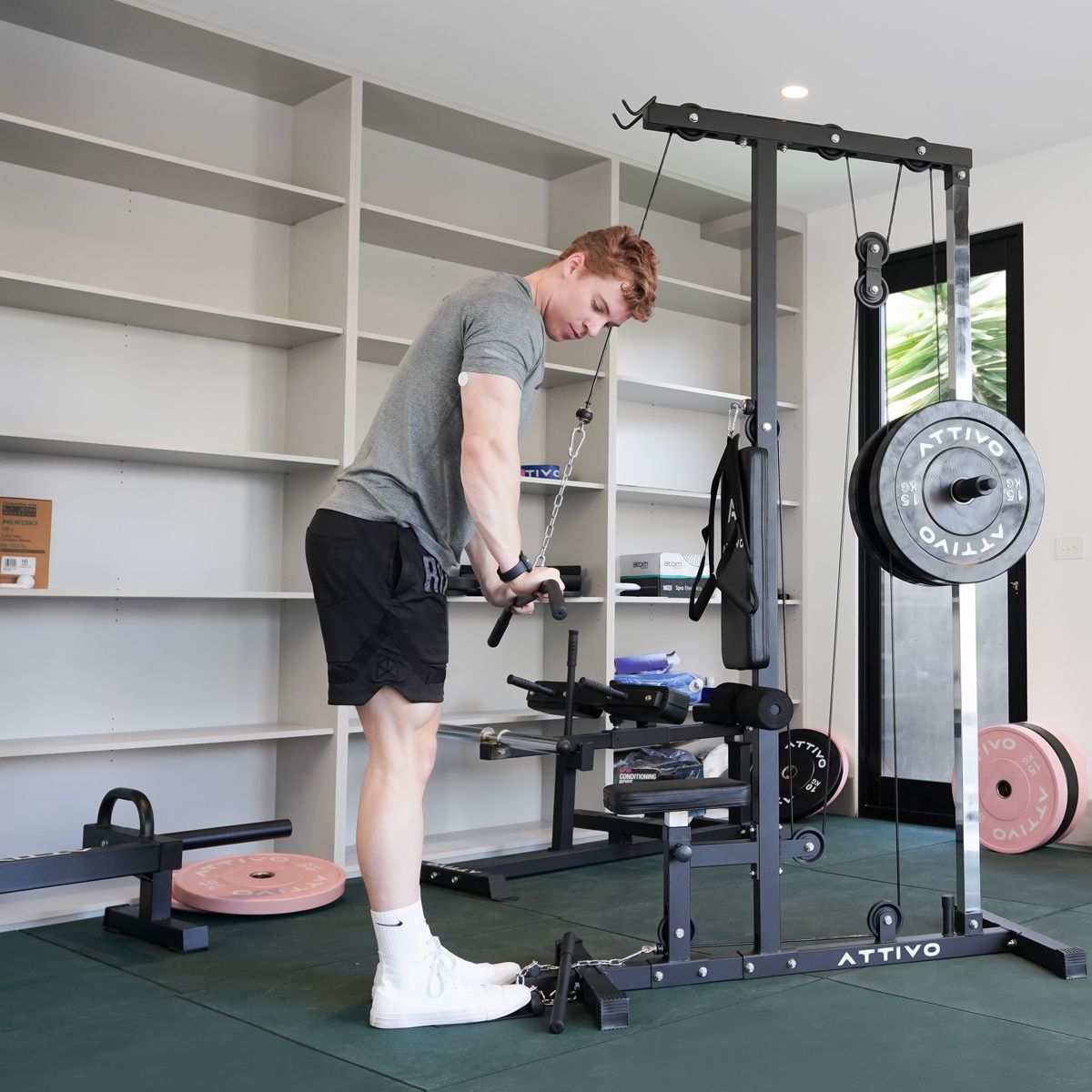 ATTIVO Lat Pull Down Machine Low Row Cable Fitness Exercise Body Workout Strength Training Bar Machine ZY1192