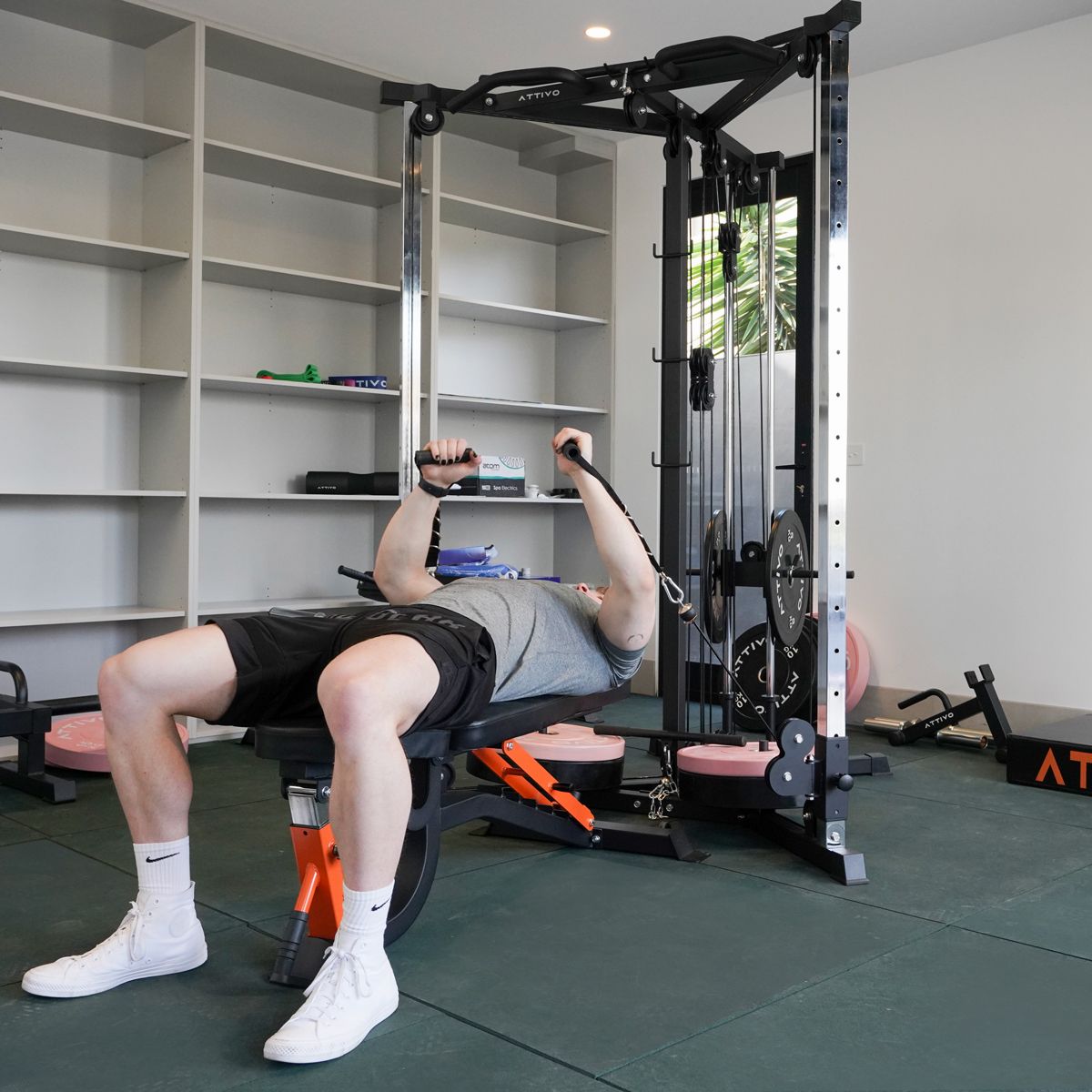 ATTIVO Cable Machine Chest Fly Power Machine - Adjustable Positions with Pull Up Bars, Plate Loaded Pulley System