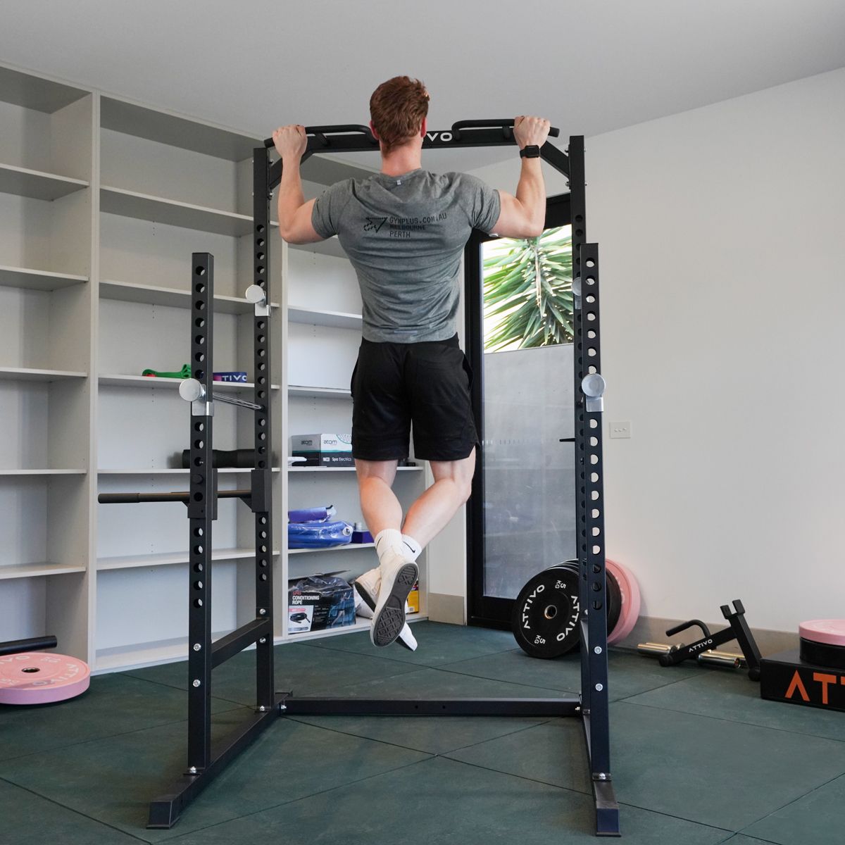 ATTIVO L2 Heavy Duty Half Power Cage Weight Lifting Squat Rack with Lat Low Row System