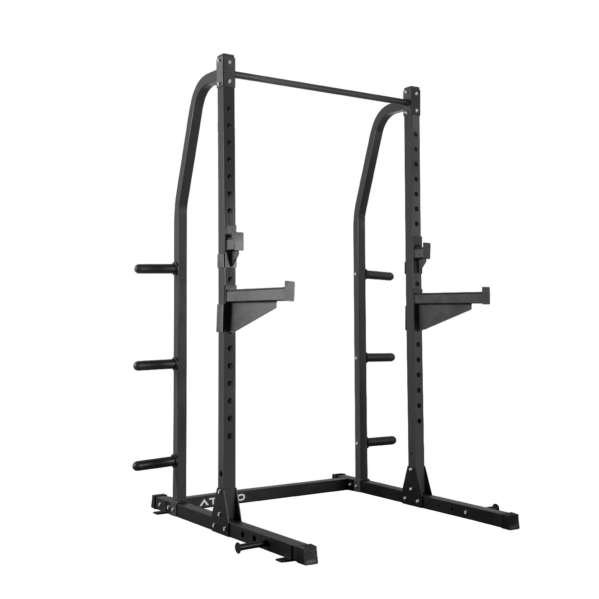 ATTIVO Half Power Rack Multi-Function Adjustable Power Cage with J-Hooks, Safety Arms - Black