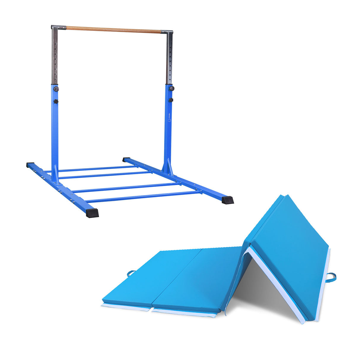 Value Combo Advanced Gymnastic Horizontal Bar Long Base Training Bar + Gym Mat (Blue)