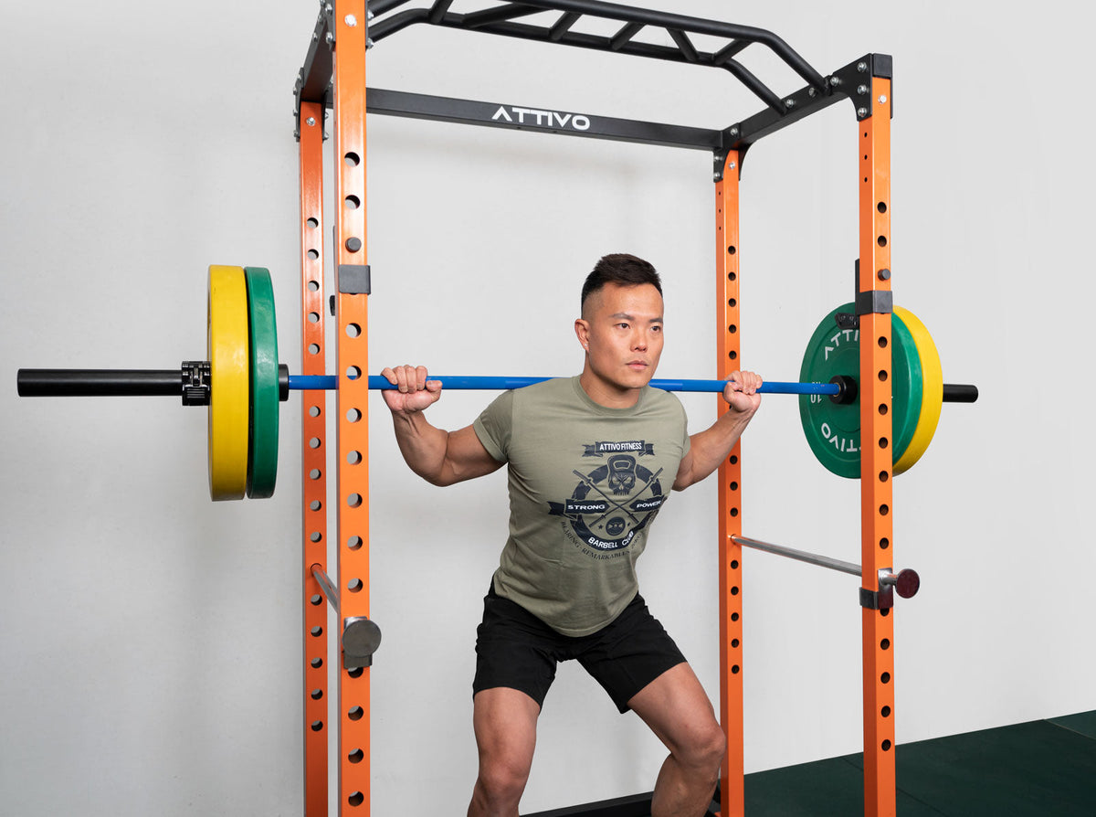 ATTIVO Power Rack Multi-Function Adjustable Power Cage with J-Hooks, Safety Spotter Arms ZY18