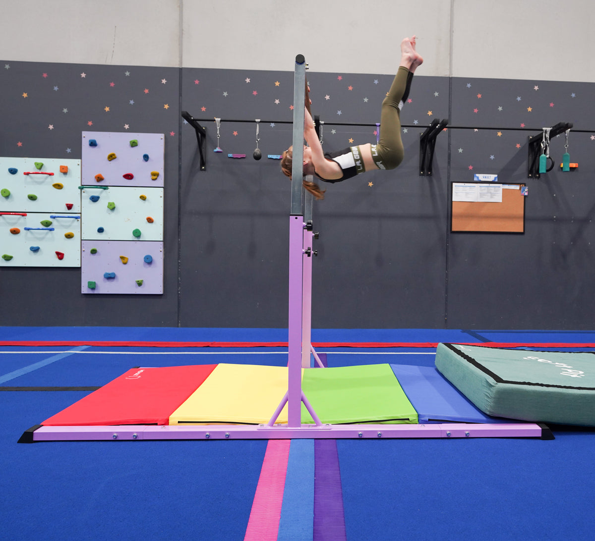 Advanced Gymnastics Bar Long Base Training Bar Adjustable Height Kip Bar (Blue)