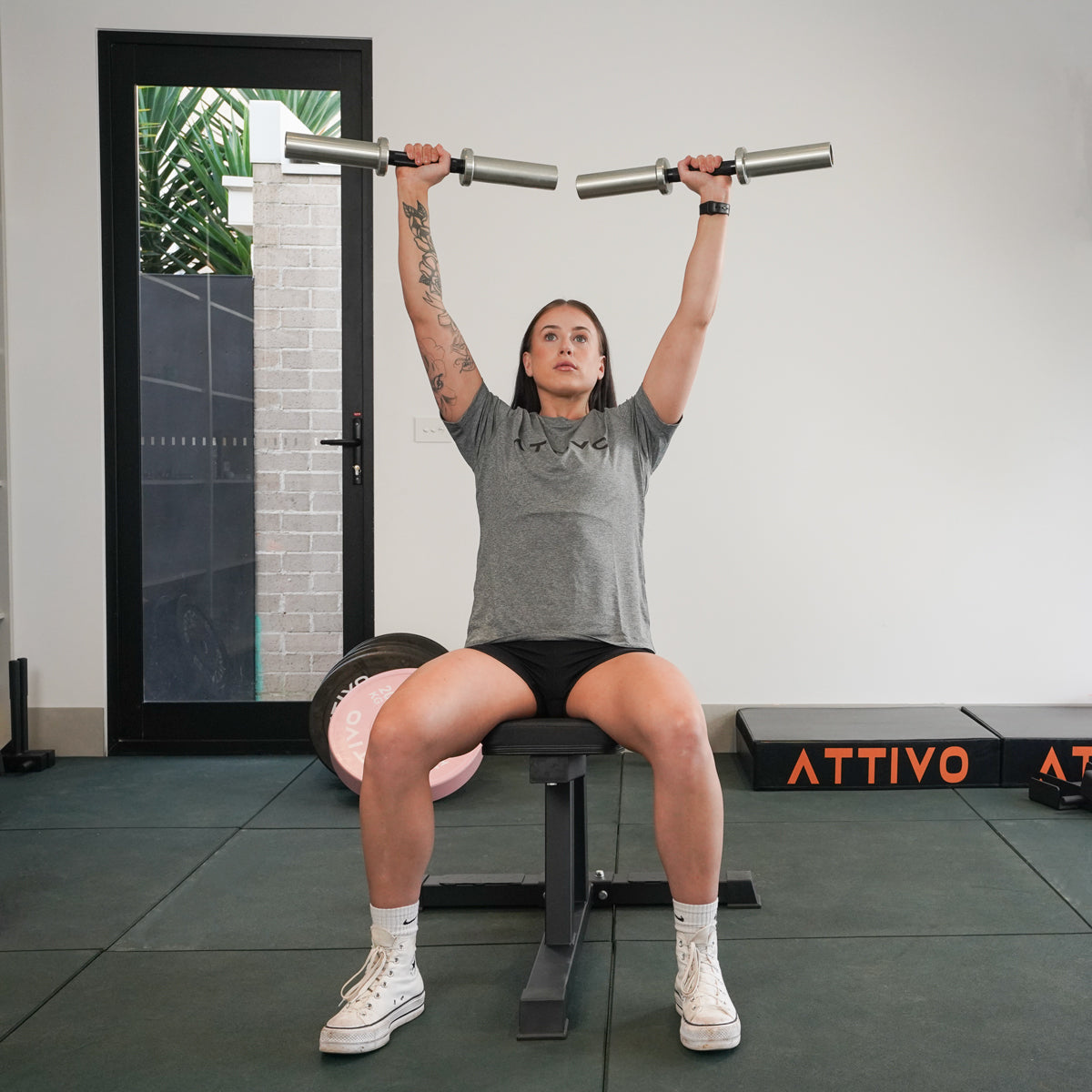 ATTIVO Fitness Seated Stationary Bench, Utility Upright Tricep Bicep Shoulder Press Weight Bench