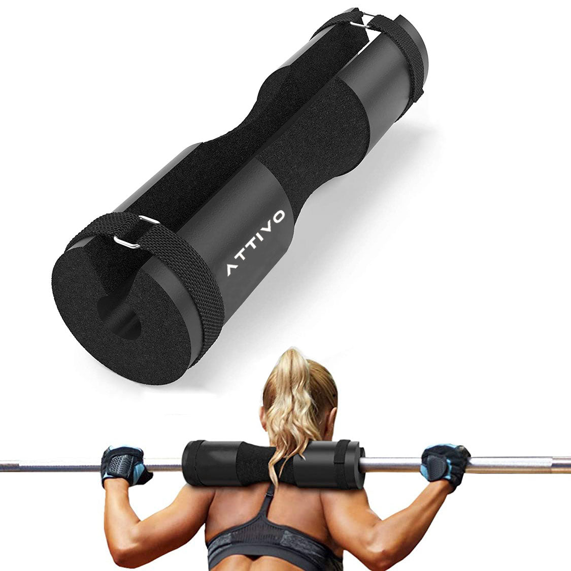 Barbell Pad for Standard and Olympic Barbells with Safety Straps  – Foam Pad for Weightlifting, Hip Thrusts, Squats and Lunges