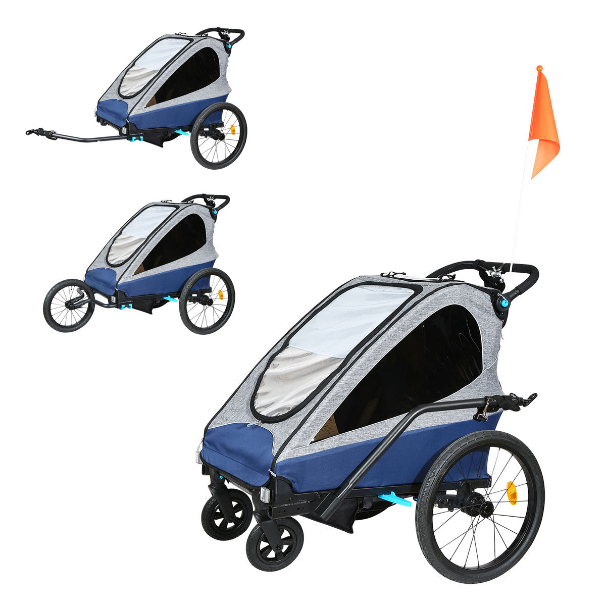 Deluxe Kids Bike Trailer 3 In 1 Foldable Jogger Stroller Transport Carrier