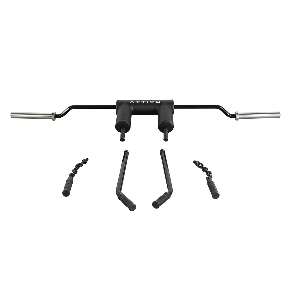 ATTIVO Safety Squat Bar, 2 inch Sleeve Olympic Barbell with Comfortable Neck Pad - 3 Specialty Handles