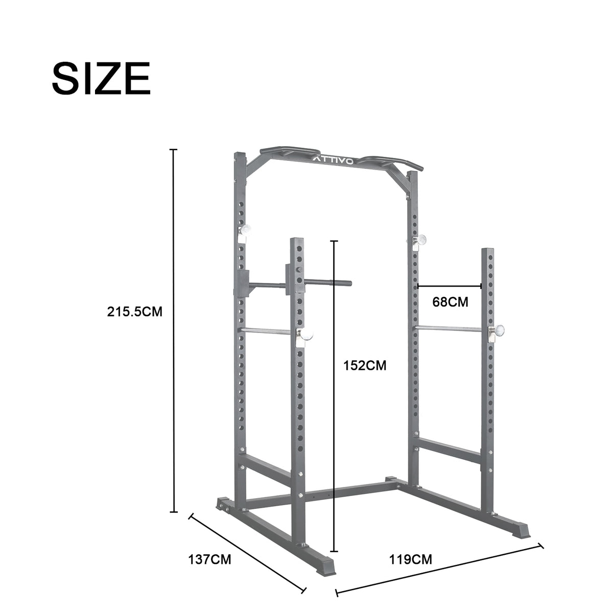 ATTIVO L2 Heavy Duty Half Power Cage Weight Lifting Squat Rack & Dip Station Tower