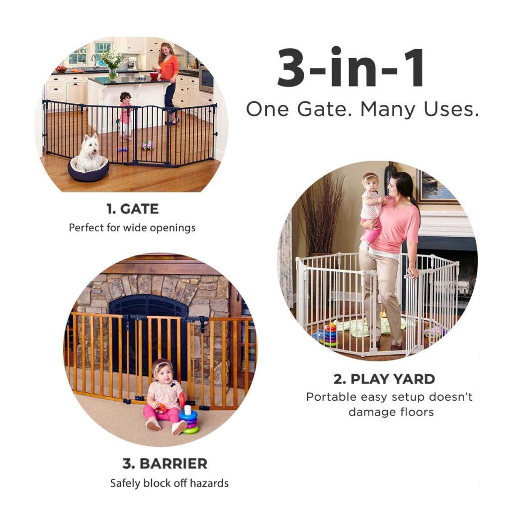 3-In-1 Super Wide Adjustable Baby Safety Gate and Play Yard Pet Playpen - Multiple Size