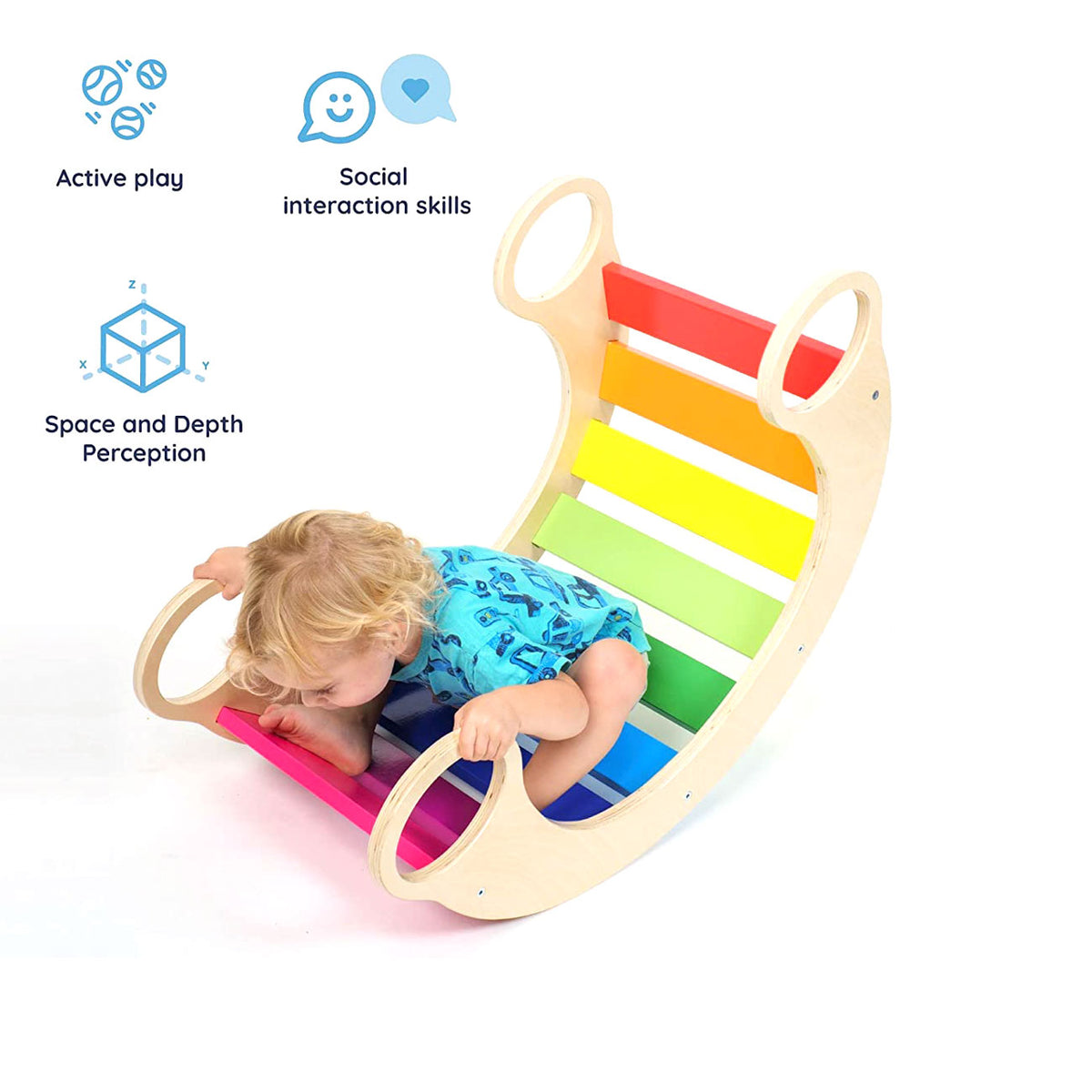 Wooden Rainbow Rocker Play Board Rocking Seesaw