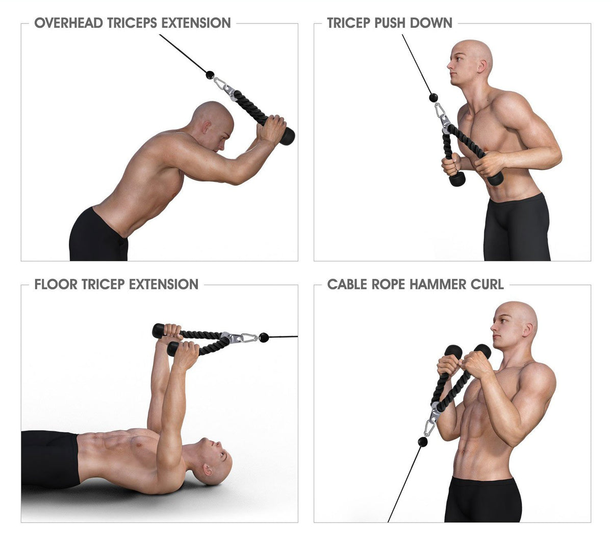 3 in 1 set Tricep Rope Extension + Single Handle + Triangle V Bar Gym Cable Attachment