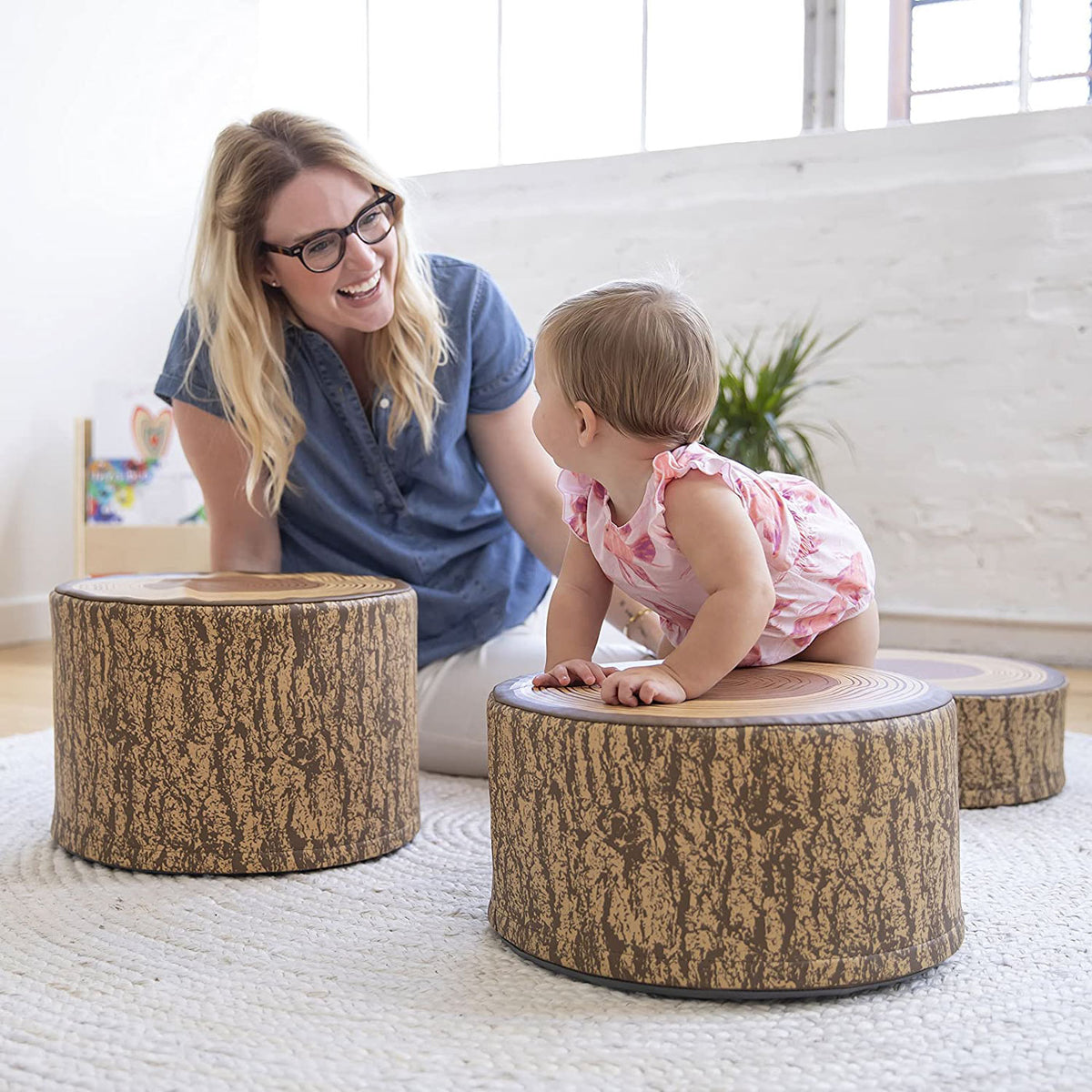 YOZZI Tree Stump Stool Set, Toddler Climbing and Stepping Logs - 3 Piece