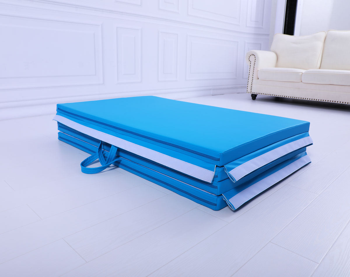 Large 3Mx1.2Mx5cm Folding Tumbling Mat Gymnastics Gym Exercise Mat High Density - Blue