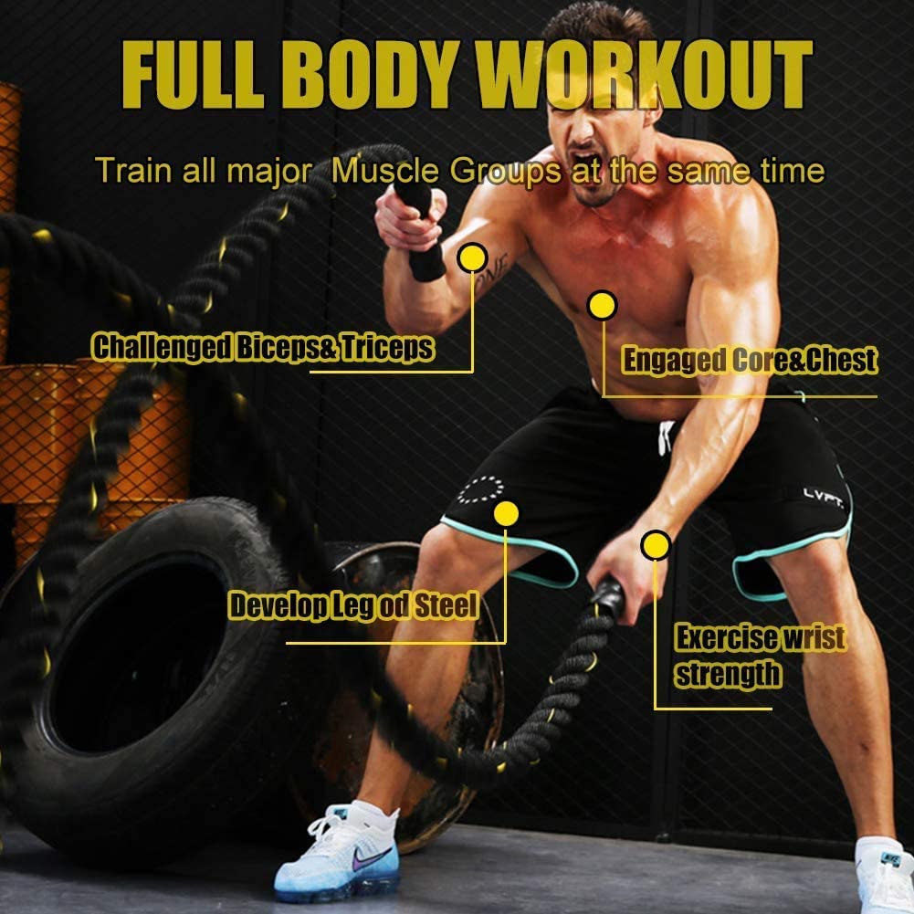 Battle Rope 38mm Diameter Poly Dacron Multiple Lengths Workout Exercise Training Rope