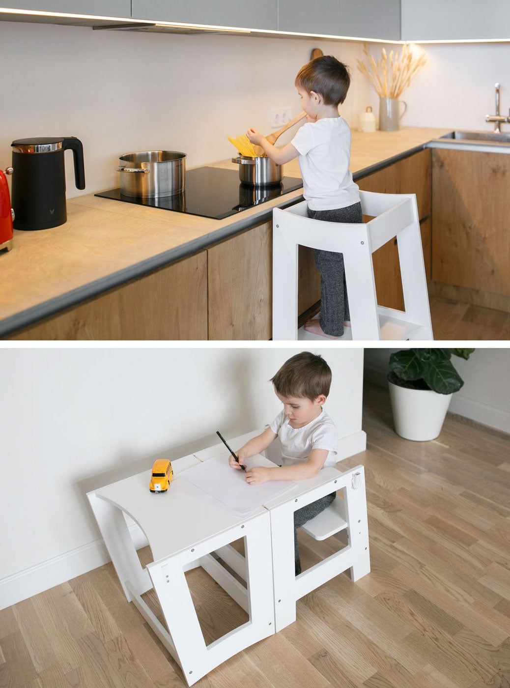 2-in-1 Kids Step Stool Learning Helper Tower Kitchen Helper Stool