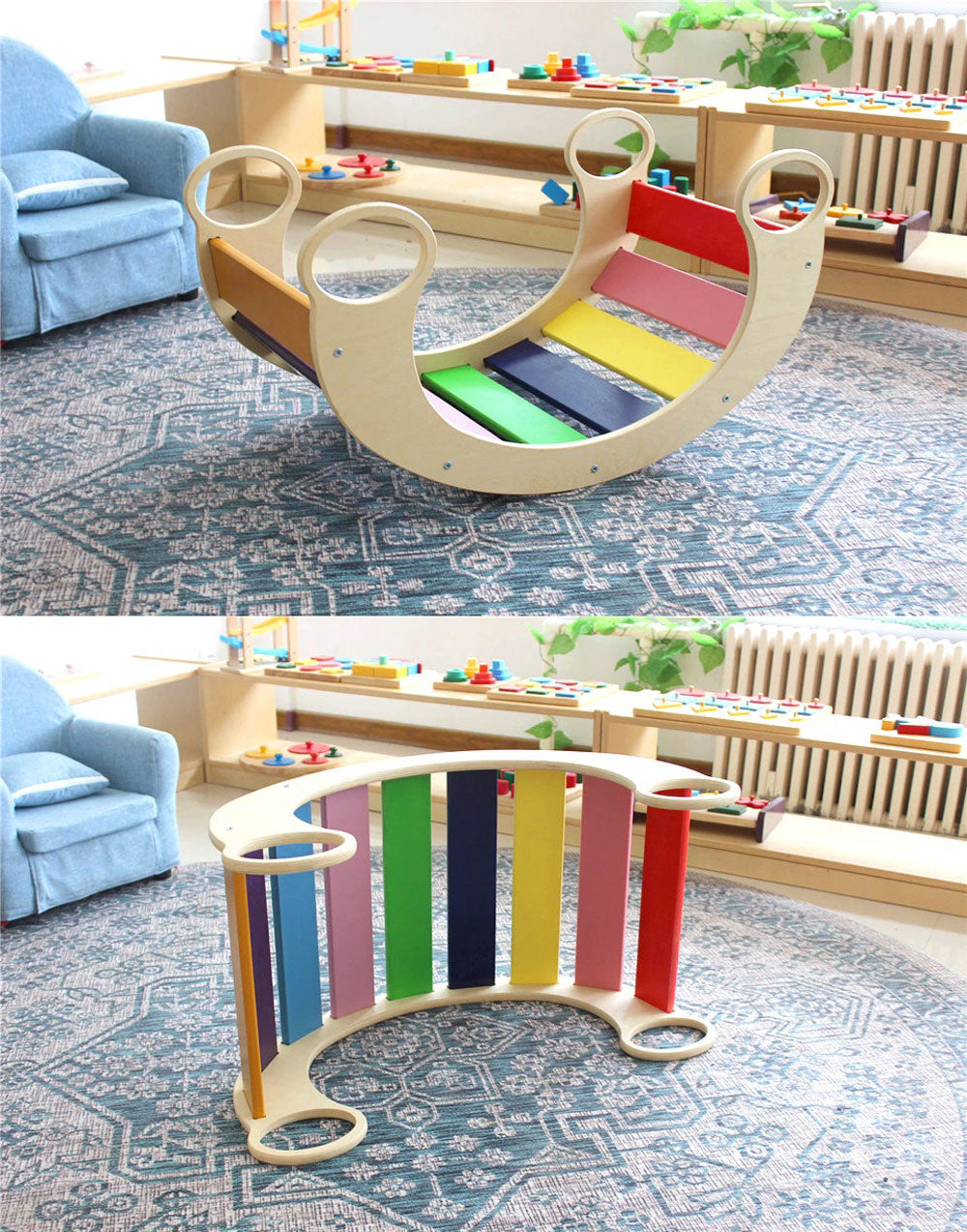 Wooden Rainbow Rocker Play Board Rocking Seesaw