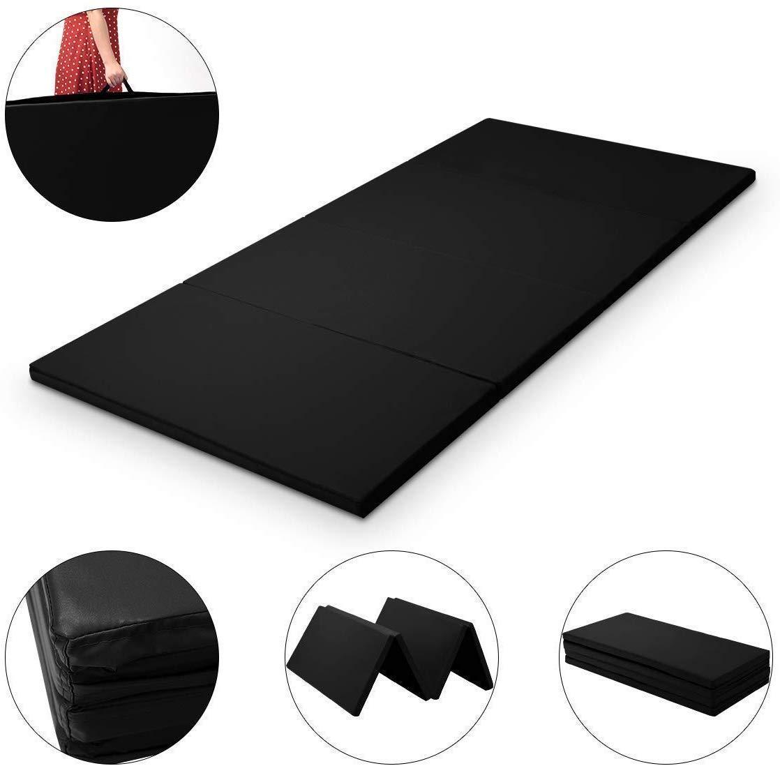 3Mx1.2Mx5cm Folding Tumbling Mat Gymnastics Gym Exercise Mat High Density - Black