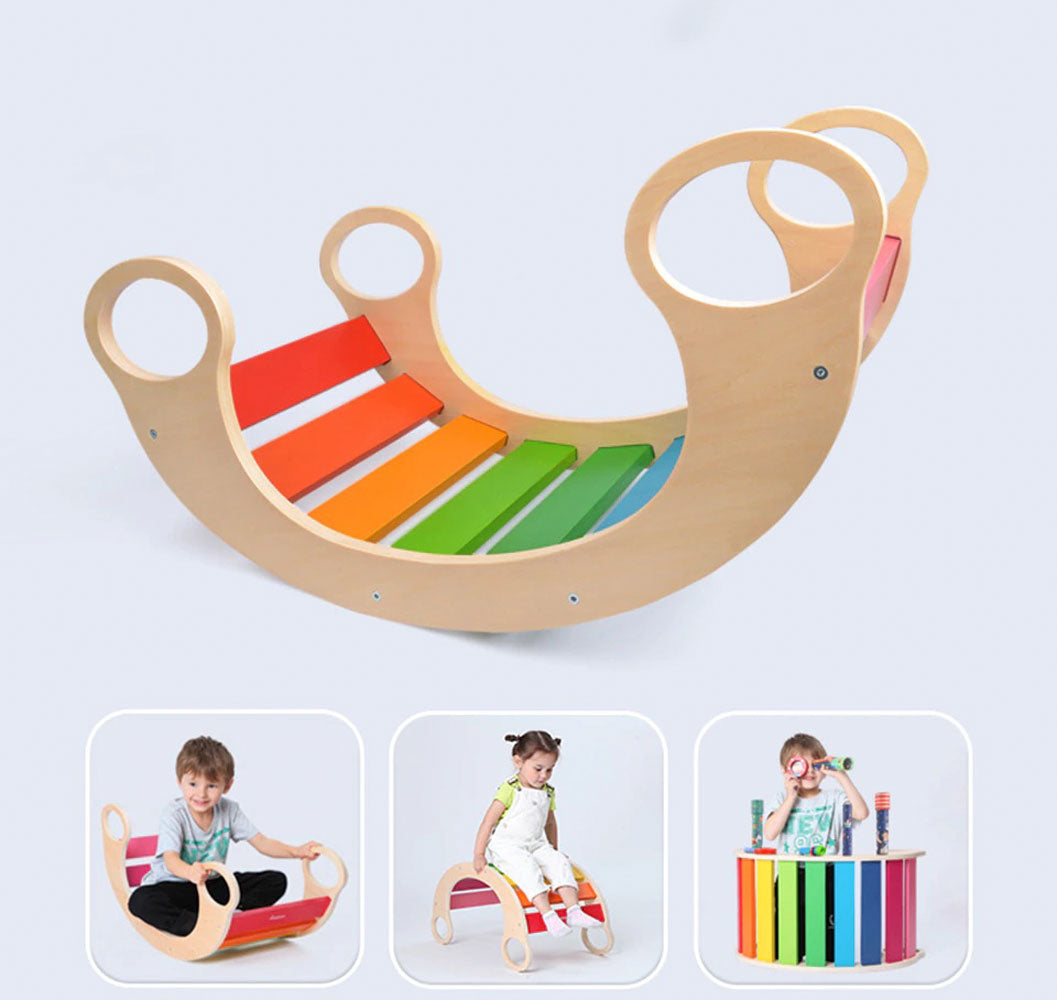 Wooden Rainbow Rocker Play Board Rocking Seesaw