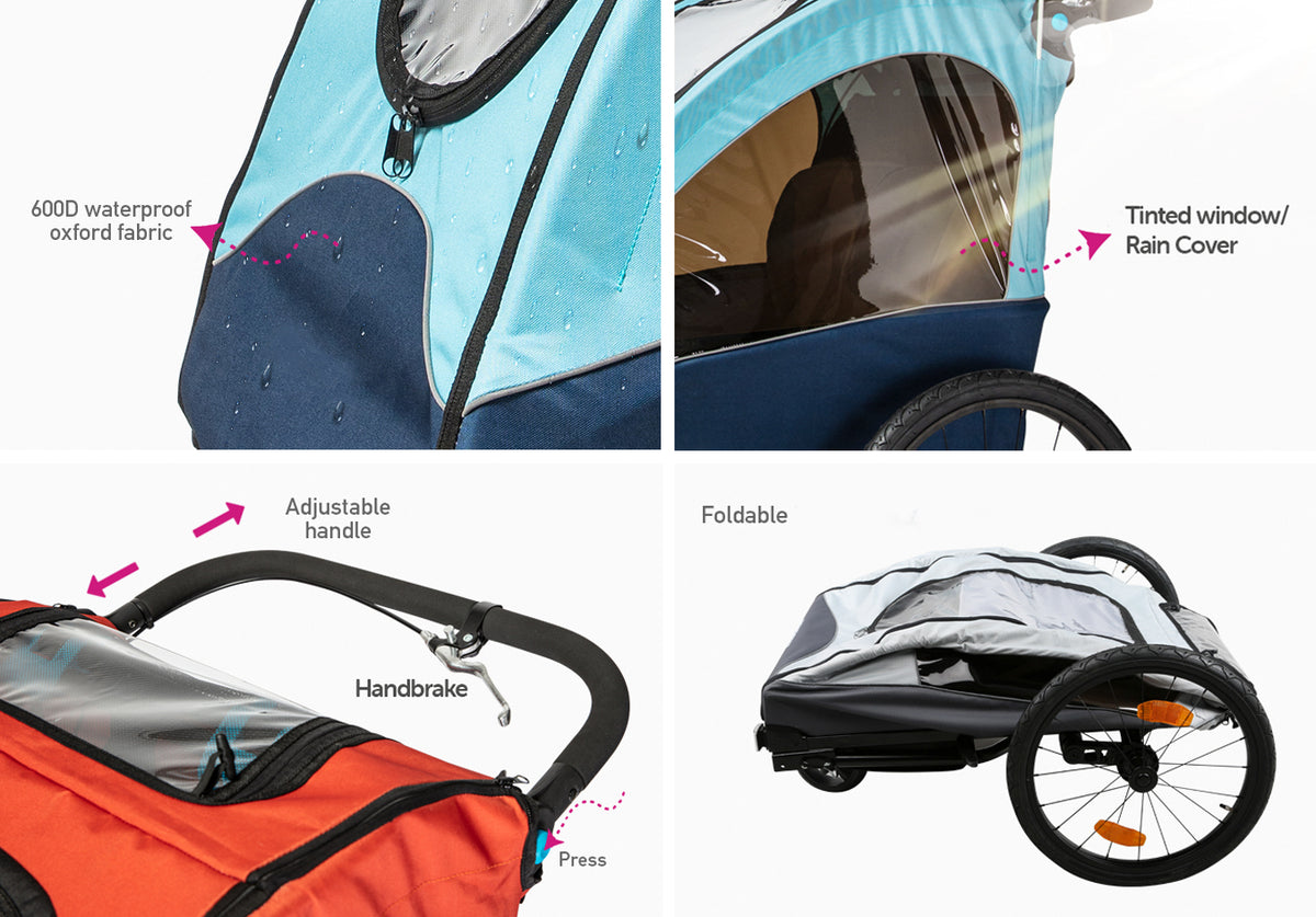 Deluxe Kids Bike Trailer 3 In 1 Foldable Jogger Stroller Transport Carrier