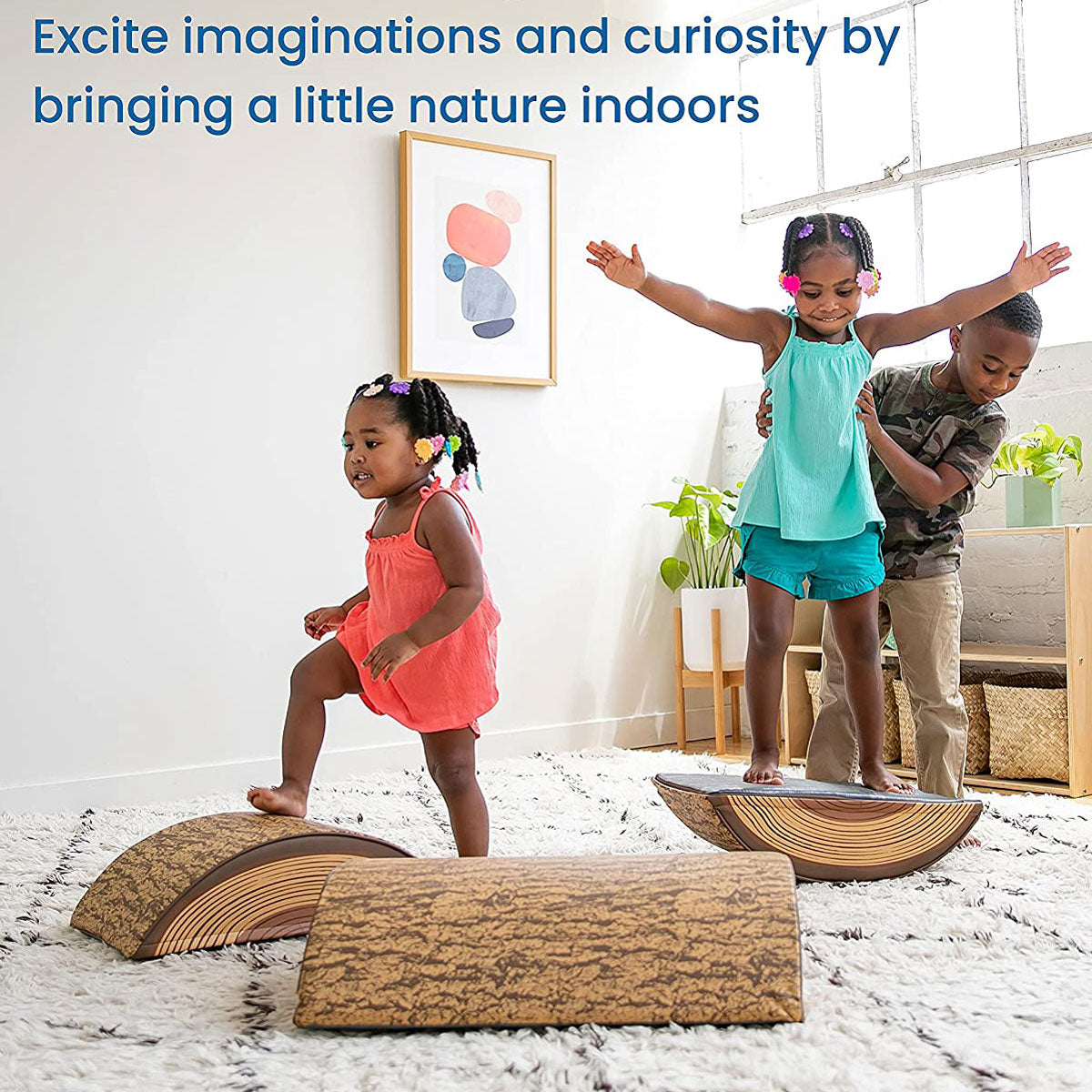 YOZZI Tree Log Climber Play Set, Kids Climbing and Stepping Logs - 3 Piece