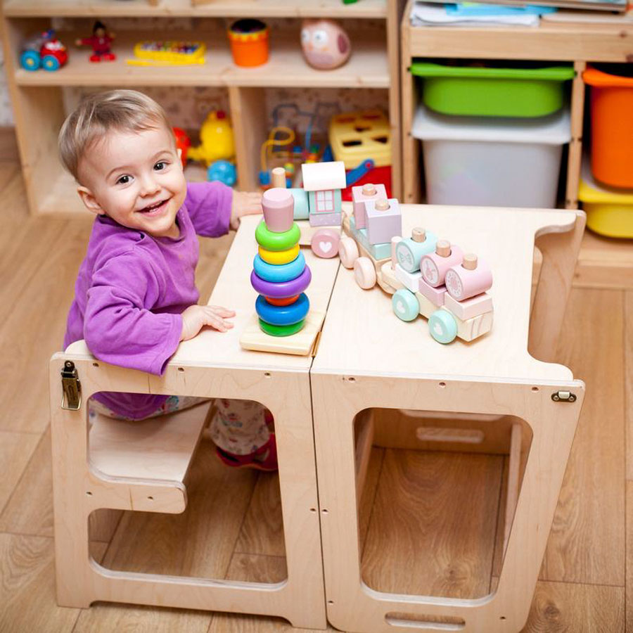 2-in-1 Kids Step Stool Learning Helper Tower Convertible to Table Kitchen Helper Stool