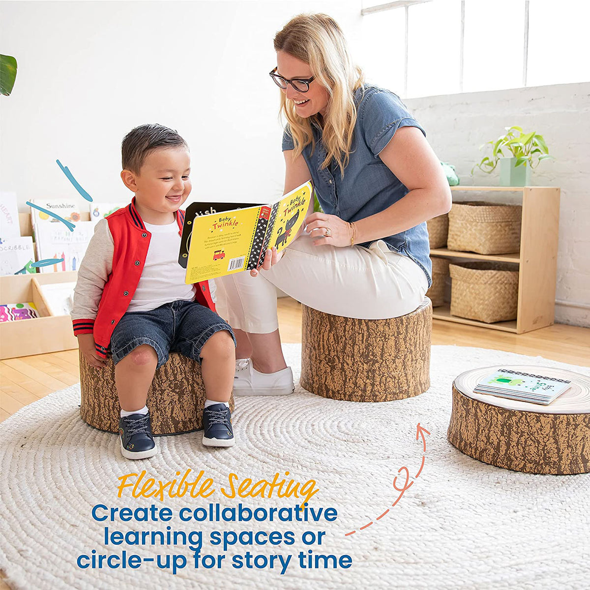 YOZZI Tree Stump Stool Set, Toddler Climbing and Stepping Logs - 3 Piece