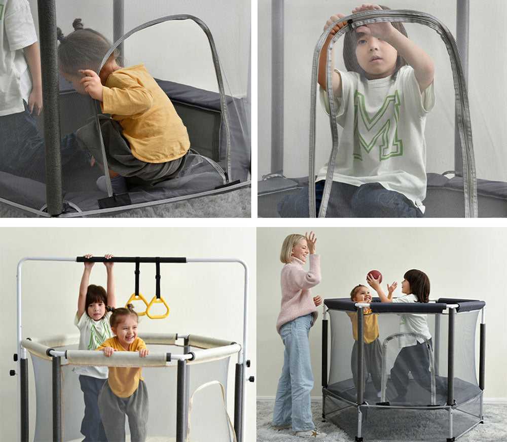 MEMAX Kids Indoor Trampoline - Horizontal Bar Option
