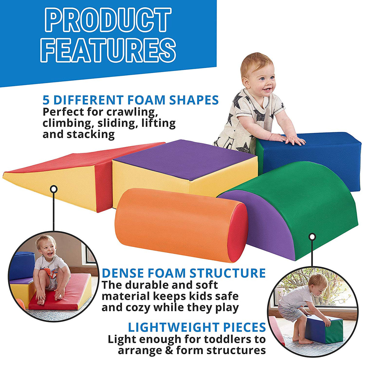 Baby Kids Large Soft Foam Block Indoor Climb Crawl and Slide Safe Foam Playset 5pcs