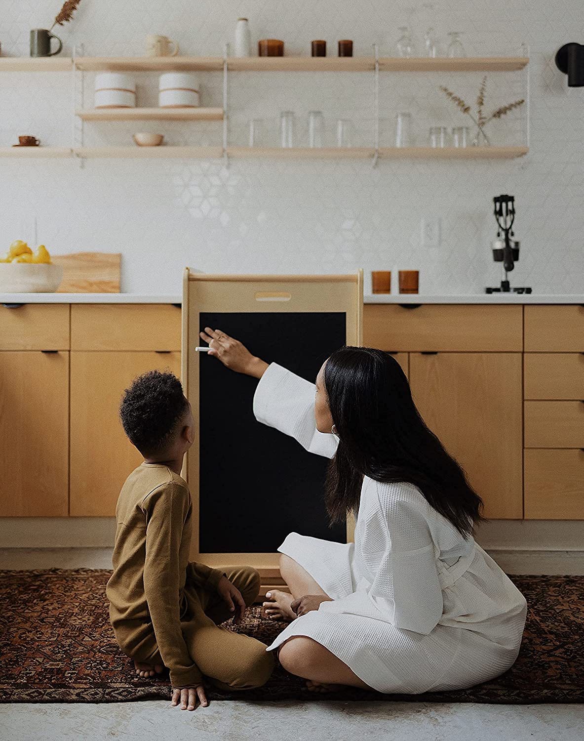 Kids Step Stool Learning Helper Tower Kitchen Helper Stool with Chalkboard