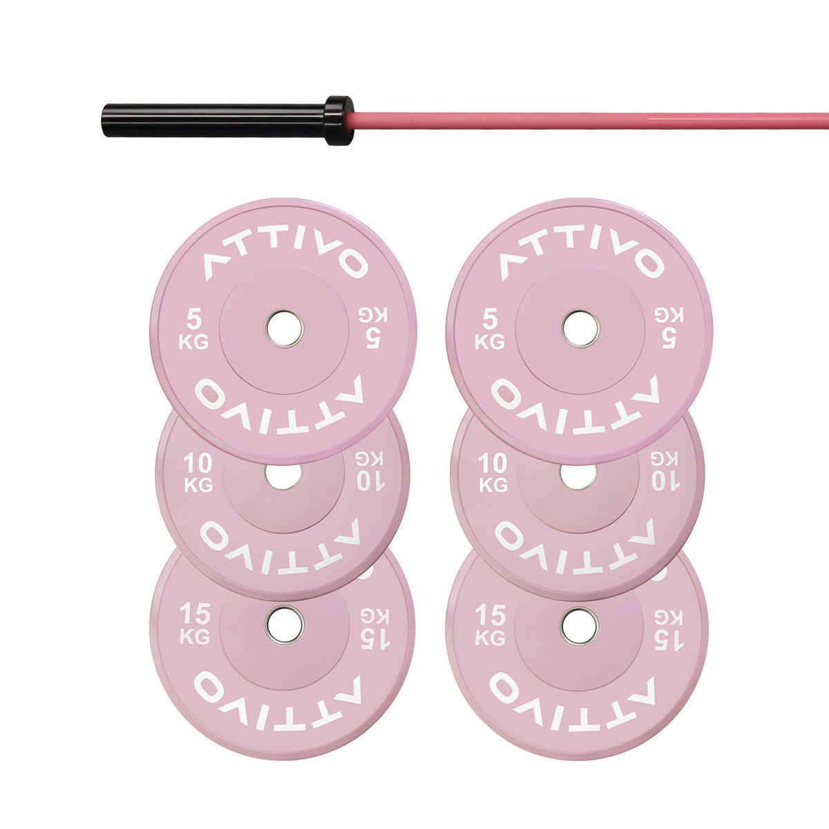 ATTIVO Pink Olympic Bar 15KG & Bumper Plates Powerlifting Set