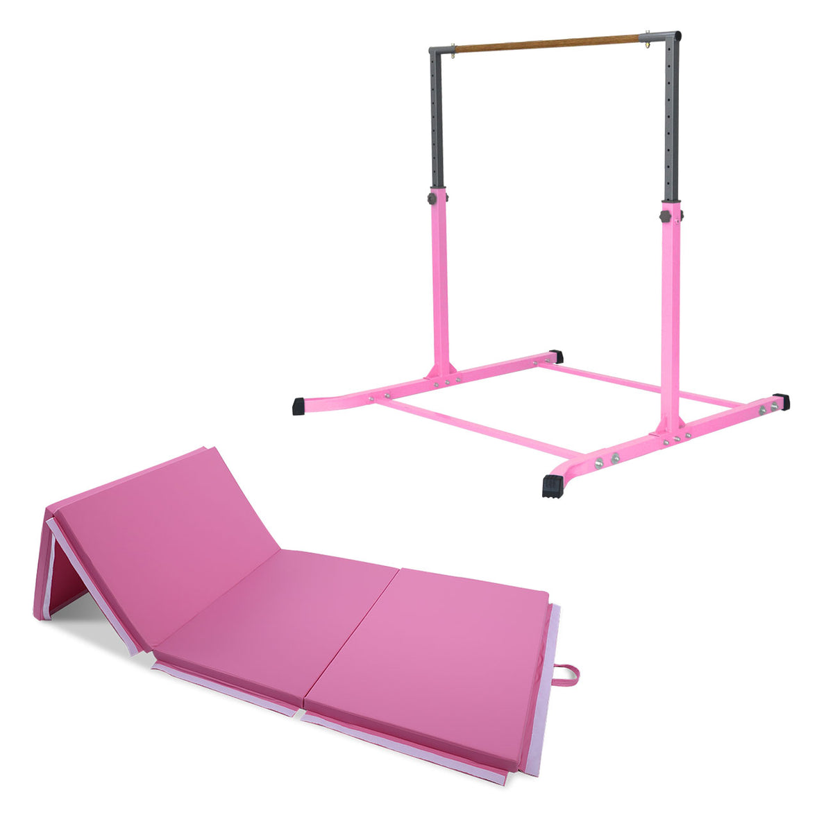 Value Combo Gymnastic Horizontal Bar Sports Junior Training Bar + Gym Mat (Pink Set)