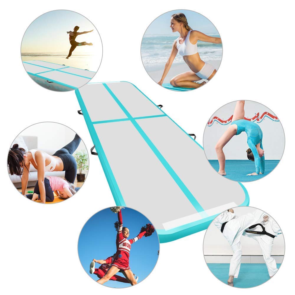Inflatable Air Track Mat Tumbling Floor Home Gymnastics Mat with Electric Pump - Green