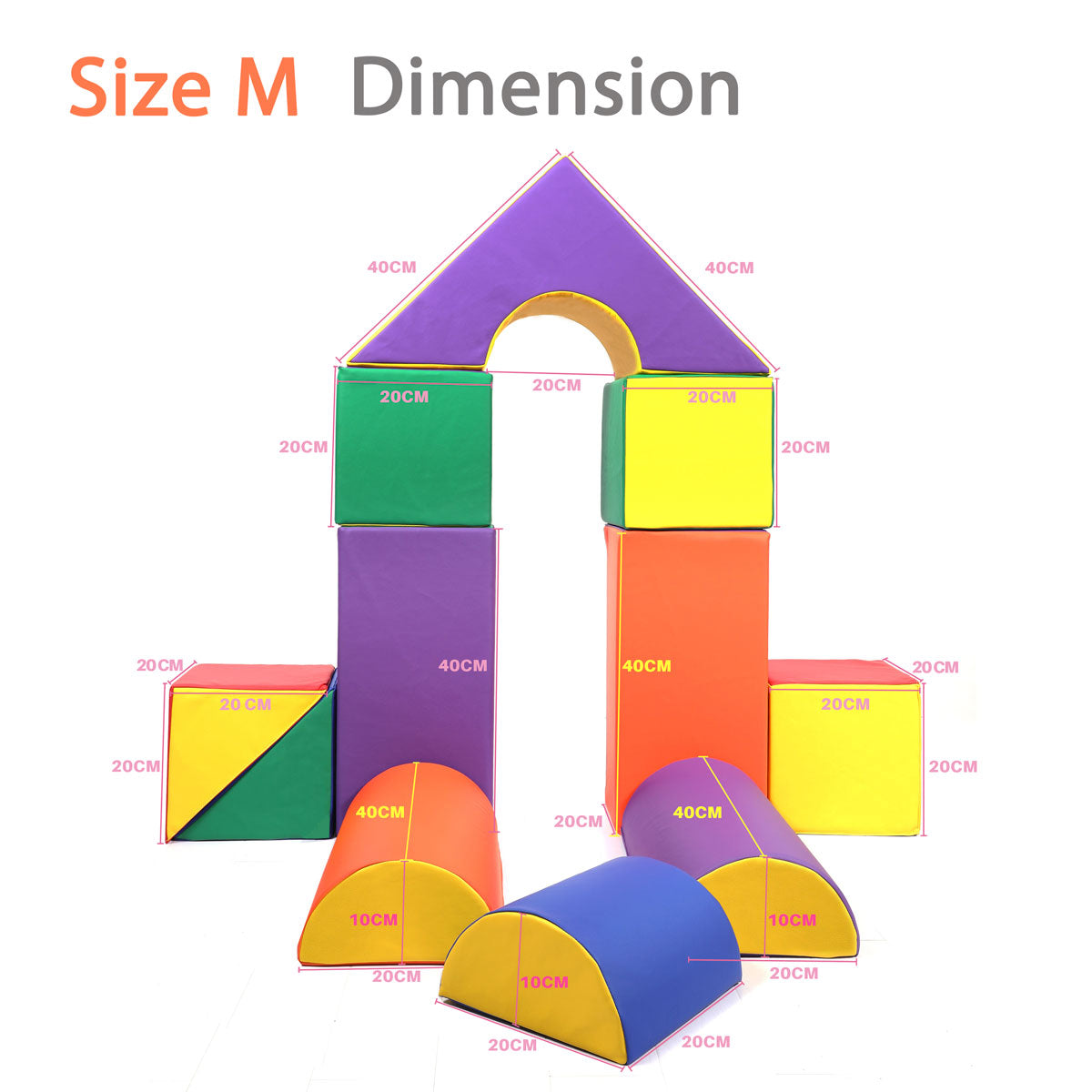 Baby Toddler Large Soft Foam Building Block Indoor Foam Block Castle Playset 11pcs - Size M