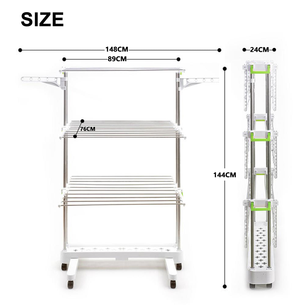 Large Foldable Rolling Clothes Airer Laundry Drying Rack with 8 Lockable Casters