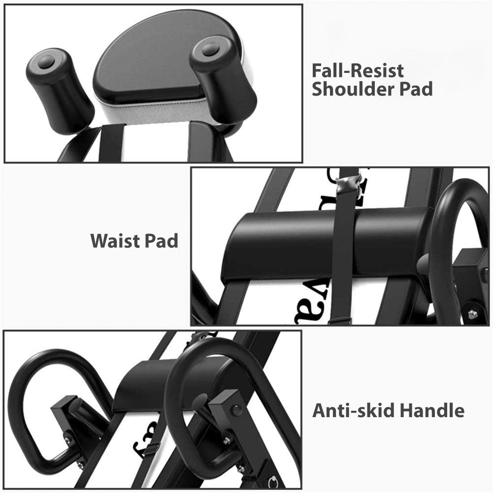 Foldable Gravity Inversion Table Back Stretcher Inverter Machine Height Adjustable - White