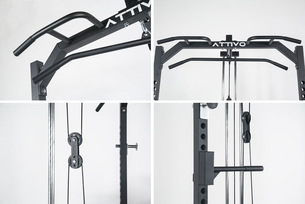 ATTIVO L2 Heavy Duty Half Power Cage Weight Lifting Squat Rack with Lat Pull Down System