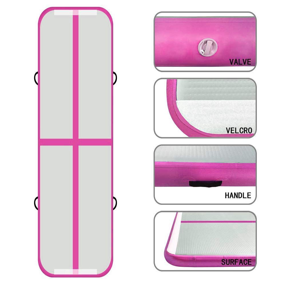 Inflatable Air Track Mat Tumbling Floor Home Gymnastics Mat with Electric Pump - Pink