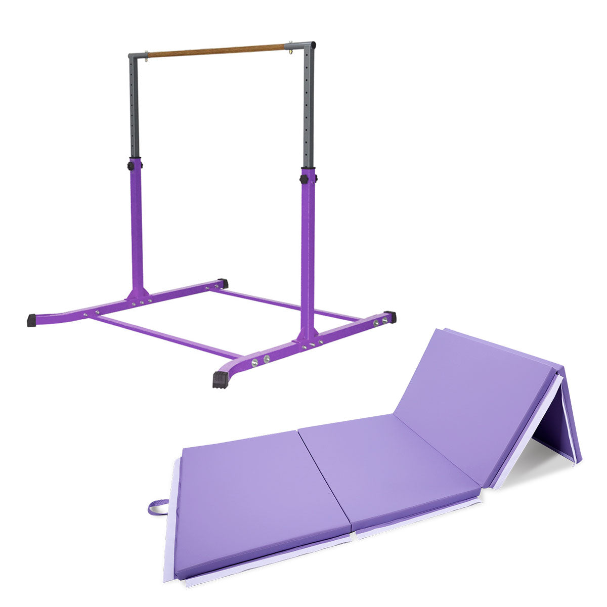 Value Combo Gymnastic Horizontal Bar Sports Junior Training Bar + Gym Mat (Purple Set)