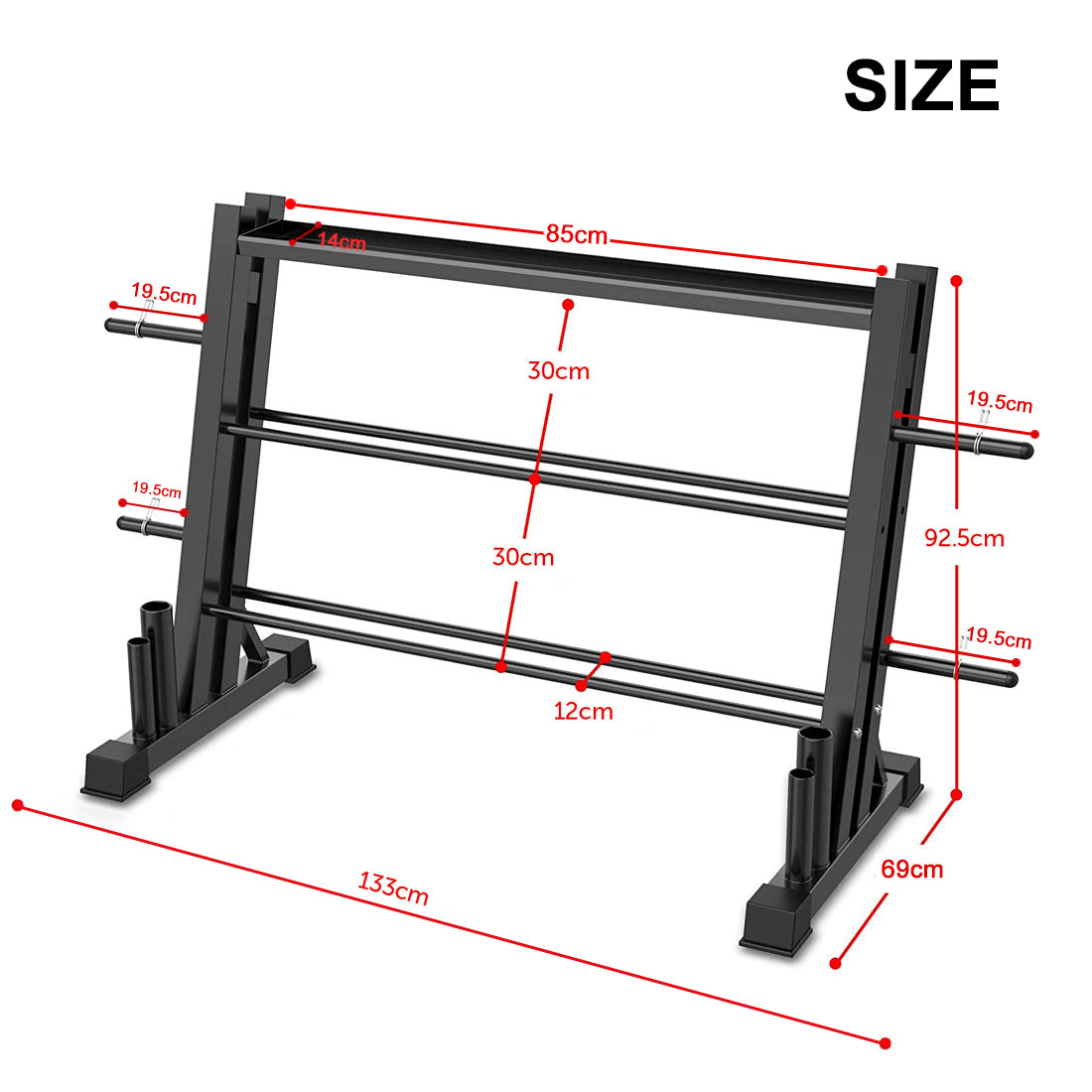 3-Tier Weights and Barbell Storage Rack for Barbell, Dumbbells, Kettlebells, and Weight Plates
