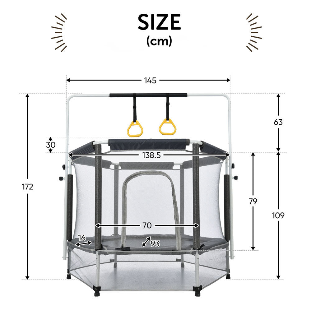MEMAX Kids Indoor Trampoline - Horizontal Bar Option
