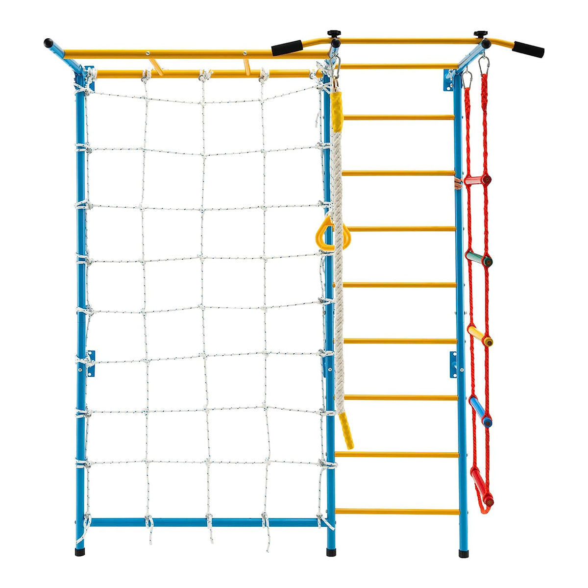 MEMAX 7 In 1 Climbing Wall for Kids, Indoor Kids Gym Playset for Exercise, Steel Ladder Wall Set with Wall Ladder, Pull-up Bar, Climbing Rope and Gymnastic Rings, Climber Ladder