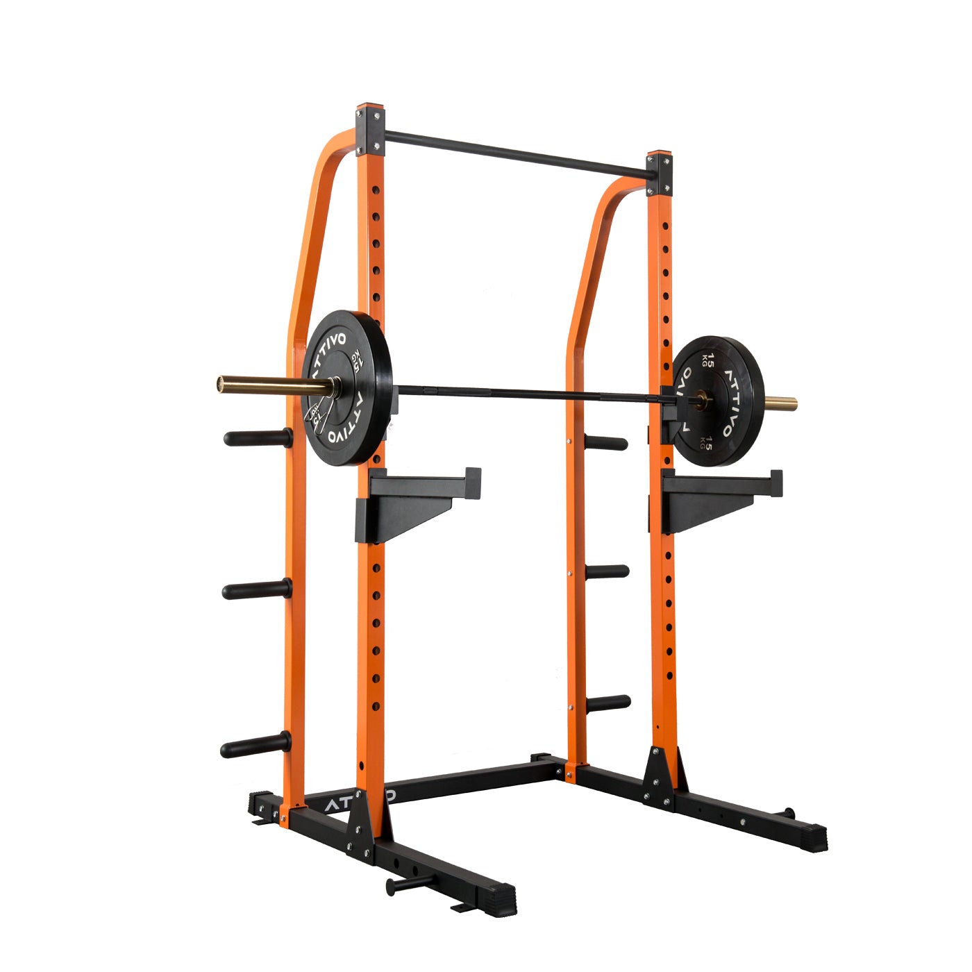 ATTIVO Half Power Rack Multi-Function Adjustable Power Cage with J-Hooks, Safety Arms - Black