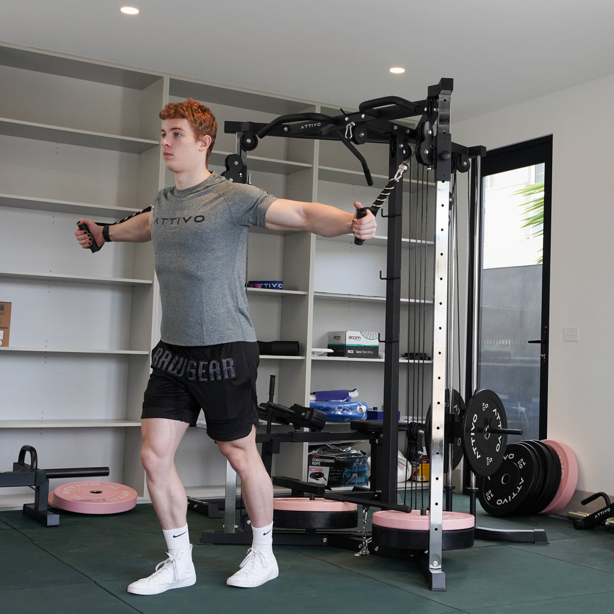 ATTIVO Cable Machine Chest Fly Power Machine - Adjustable Positions with Pull Up Bars, Plate Loaded Pulley System