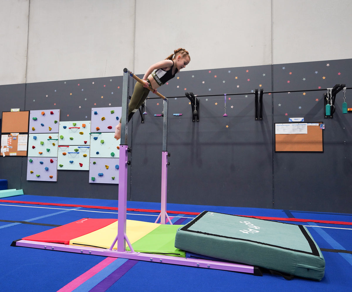 Value Combo Advanced Gymnastic Horizontal Bar Long Base Training Bar + Gym Mat (Blue)