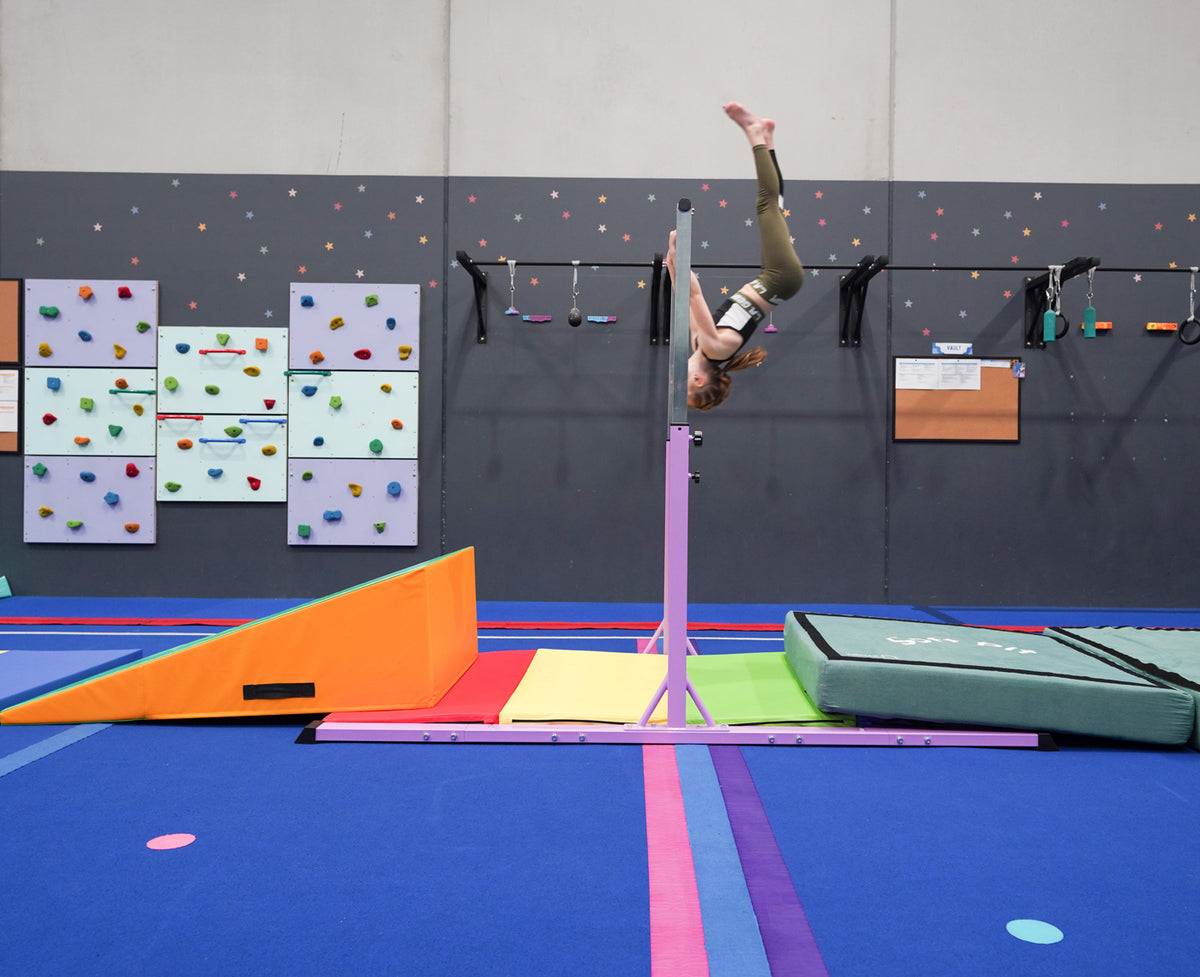 Advanced Gymnastics Bar Long Base Training Bar Adjustable Height Kip Bar (Blue)