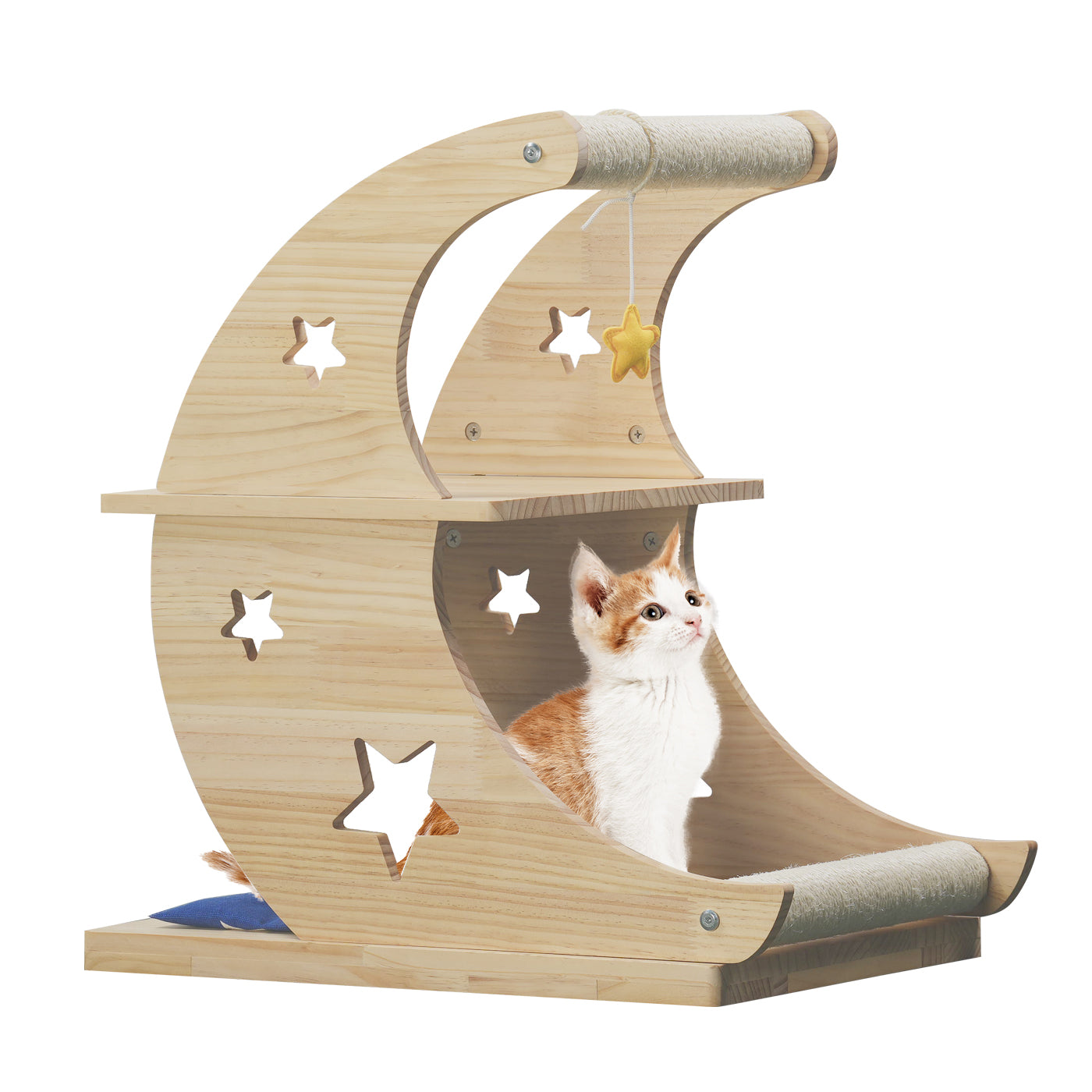 Wooden Cat Tree Cat Scratching Post Modern Cat Tower with Natural Sisal Rope