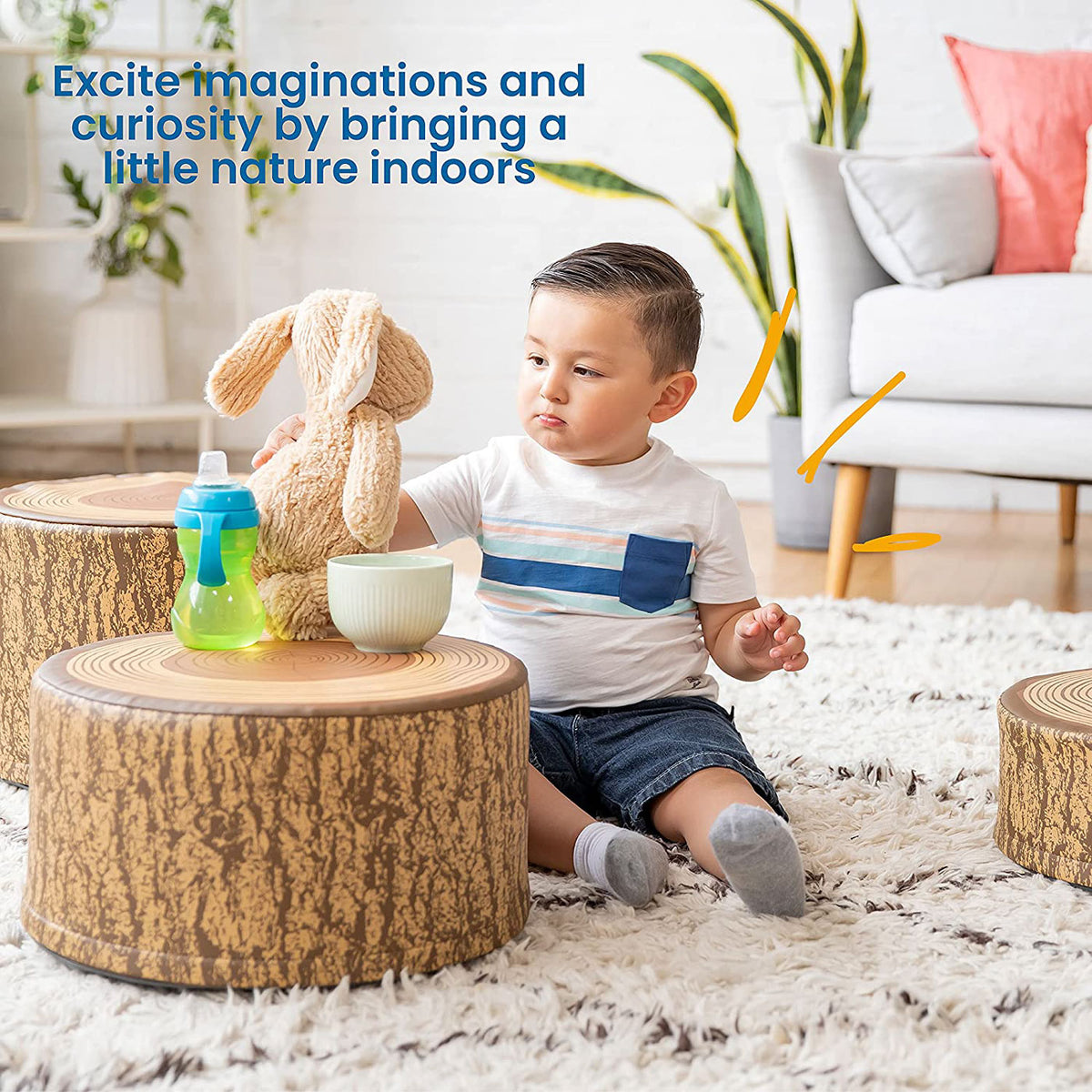 YOZZI Tree Stump Stool Set, Toddler Climbing and Stepping Logs - 3 Piece