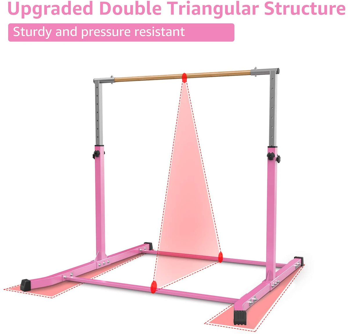 Gymnastic Horizontal Bar Sports Junior Training Bar Adjustable Height Kip Bar - Pink